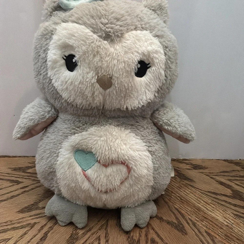 Lambs‎ & Ivy Sugar Cookie Sweet Owl 2 Aqua Pink Hearts Bow Gray White Plush RARE